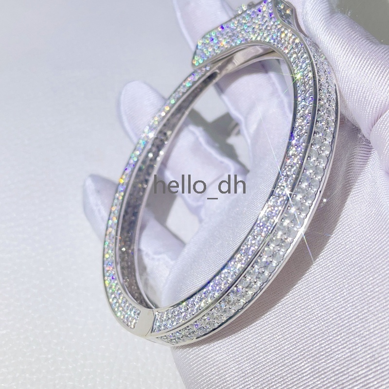 Shining Jewelry 10K Solid White Gold Iced Out Moissanite Diamond Handcuff Bracelet