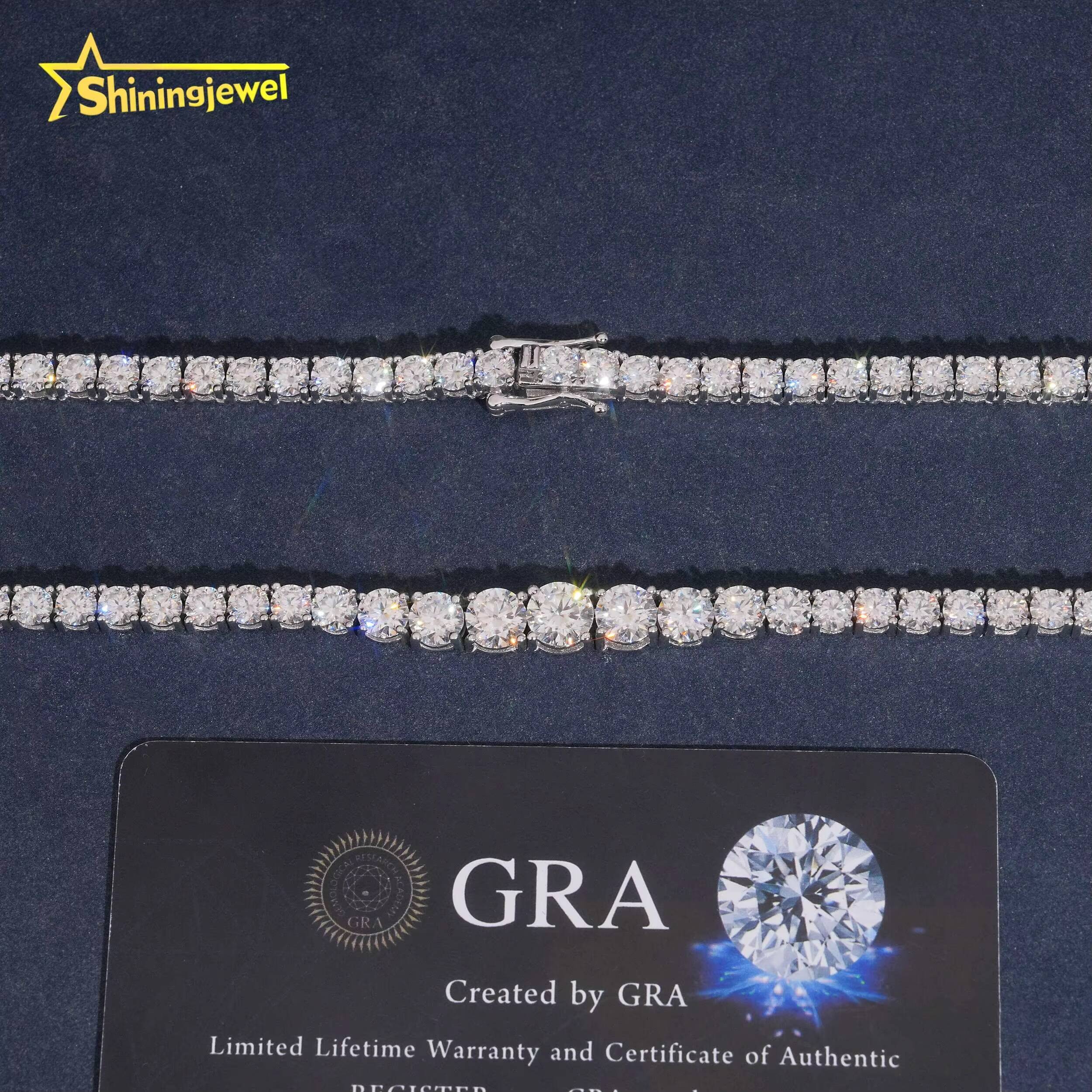 Ladies Elegant 925 Silver Moissanite Tennis Necklace Fine Jewelry Iced Out 4mm GRA Certificated Moissanite Tennis Chain
