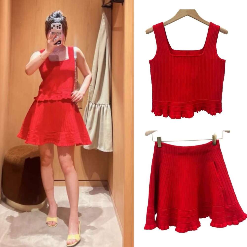 Summer new designer women's fashionable slim k30 fit sexy U-neck sleeveless knitted vest and French short skirt