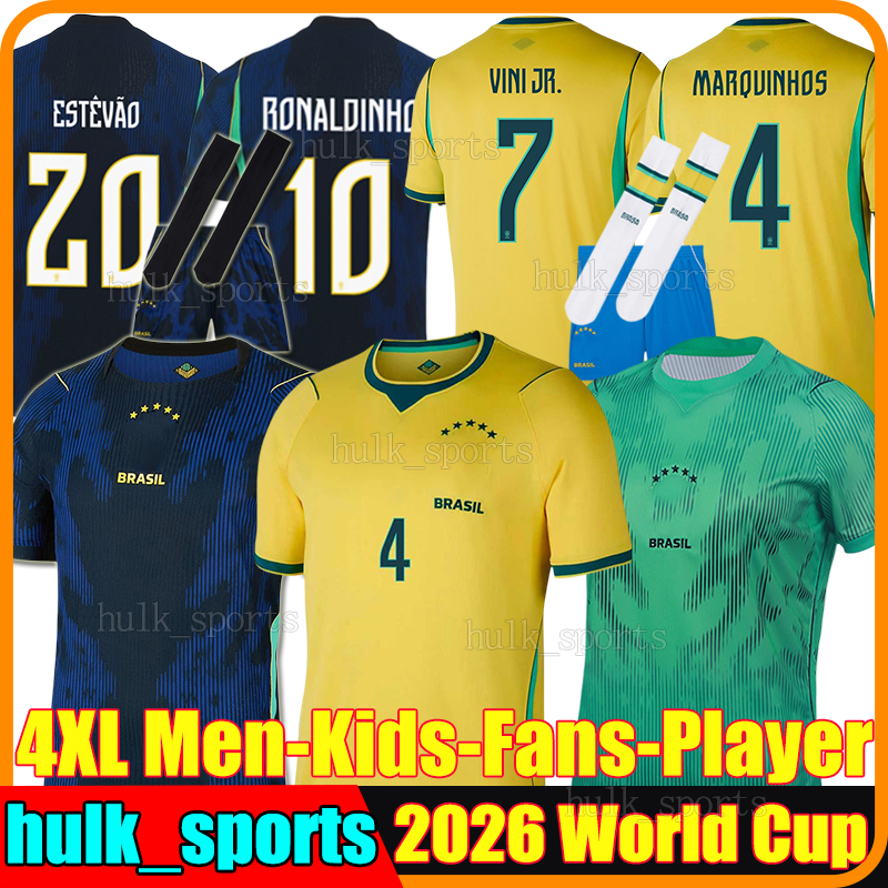 4XL 2026 Brazils NEYMAR JR soccer jerseys bRaSi RODRYGO ESTEVAO LUIZ HENRIQUE CUNHA BRUNO G. L.PAQUETA MARQUINHOS GABRIEL HENRIQUE football shirt men kids kits socks