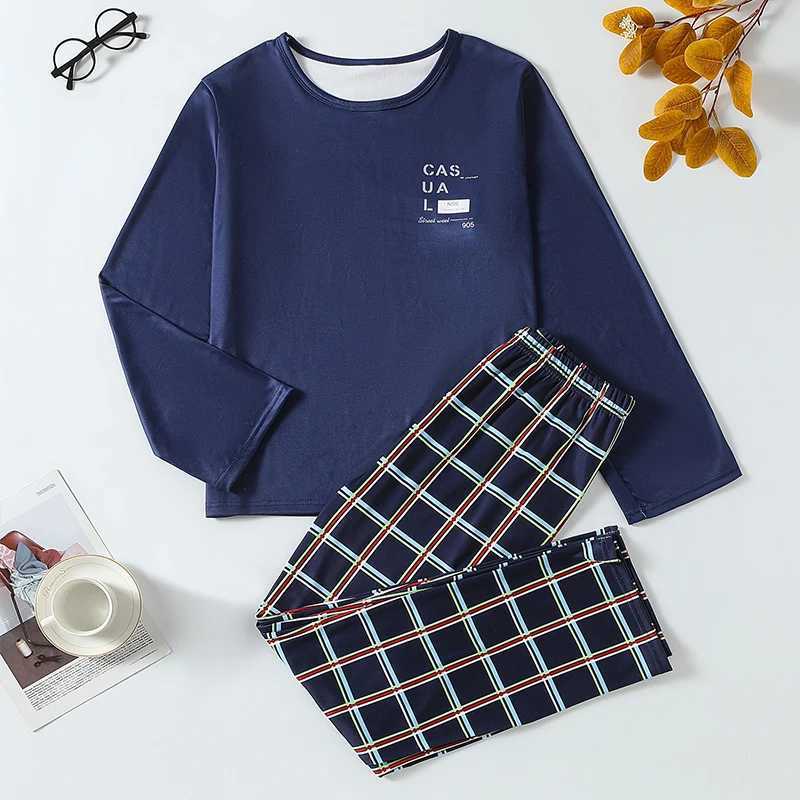 2-piece Autumn And Winter Big Boy Youth Casual Fashion Plaid Home Set Comfortable Plus Size Round Neck T-shirt Warm Home Pants H260403