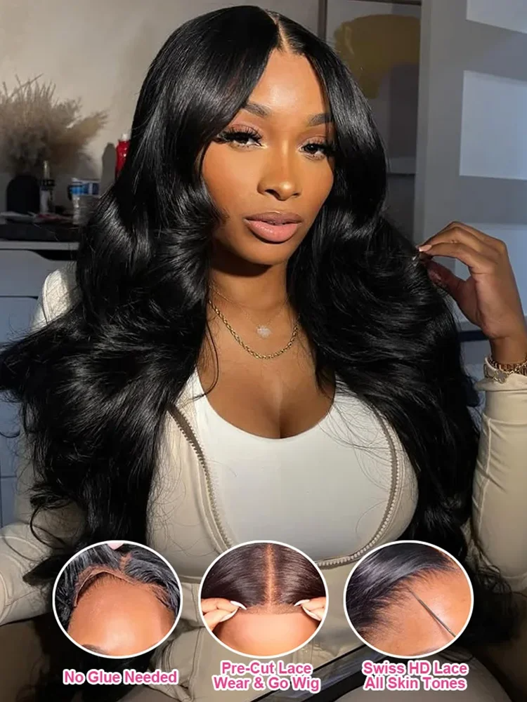 250 Density Human Hair Body Wave 13x4 HD Lace Frontal Wigs 30 40 Inch Black Loose Water 13x4 Lace Front Wig 5x5 Glueless Closure