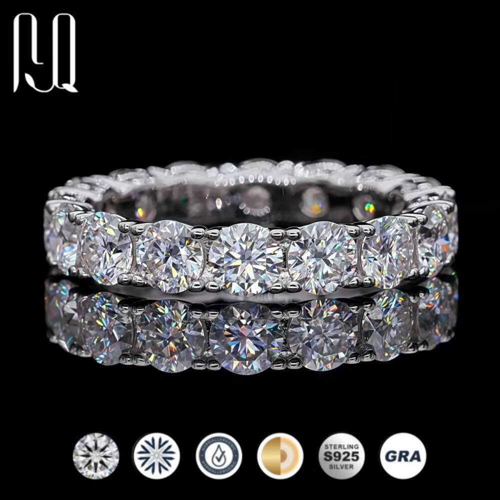 PYQ 4mm Single Row Moissanite Eternity Band 925 Sterling Silver Womens Engagement Ring Tiktok Live Supply Wholesale