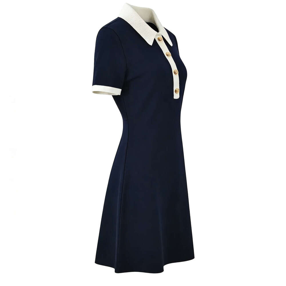 Spring new women's k30 designer French commuting color blocked collared short sleeved pullover sweater slim fit women's knitted short skirt