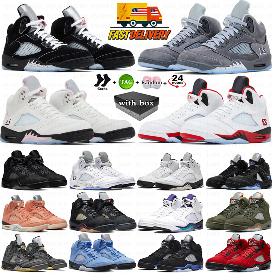 With Box 5 5s Mens Basketball Shoes Wolf Grey Black White Metallic Cat Nvay Georgetown UNC Concord Racer Blue Raging Bull Fire Red Sail Burgundy Noir matalic Trainer