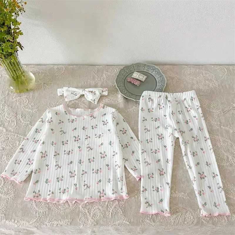 Soft Breathable Kids Newborn Baby Pajamas Set 0-3Y Infant Pink Floral Cotton Home Wear Suit Toddler Girls Sweet Loungewear H260403