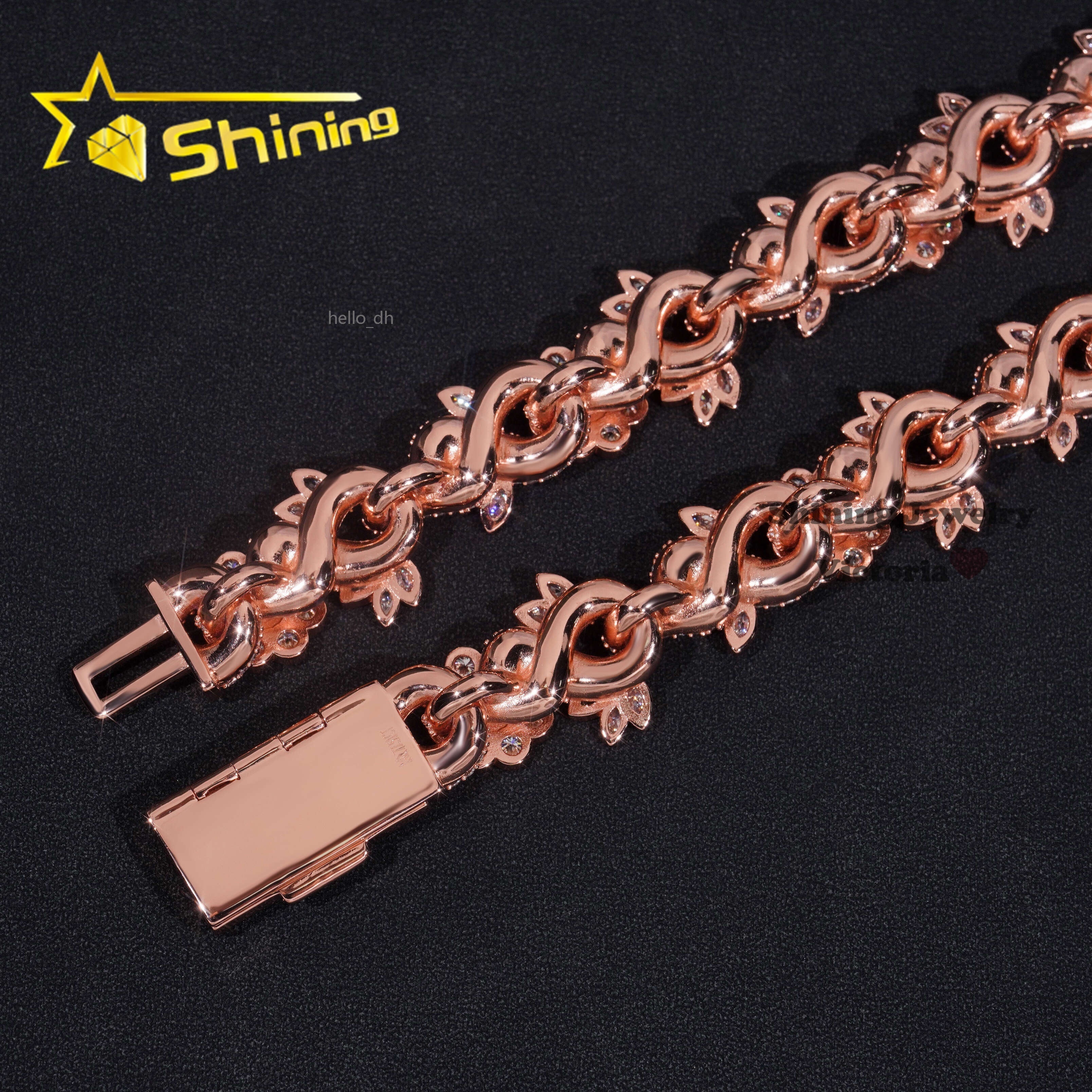 Hot Selling Hip Hop Necklace Fine Jewelry 18MM Fancy Cut Flower Design VVS Moissanite Rose Gold Cuban Link Chain
