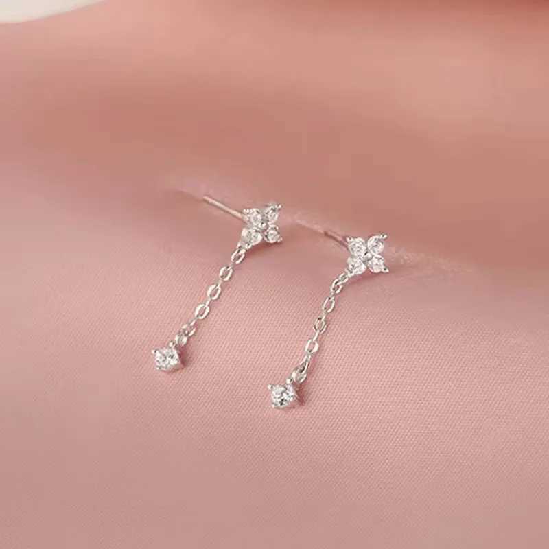New Silver Color Inlaid Zircon Clover Tassel Earrings For Women Delicate Chain Pendant Earring Party Jewelry Accessories Gifts H260403