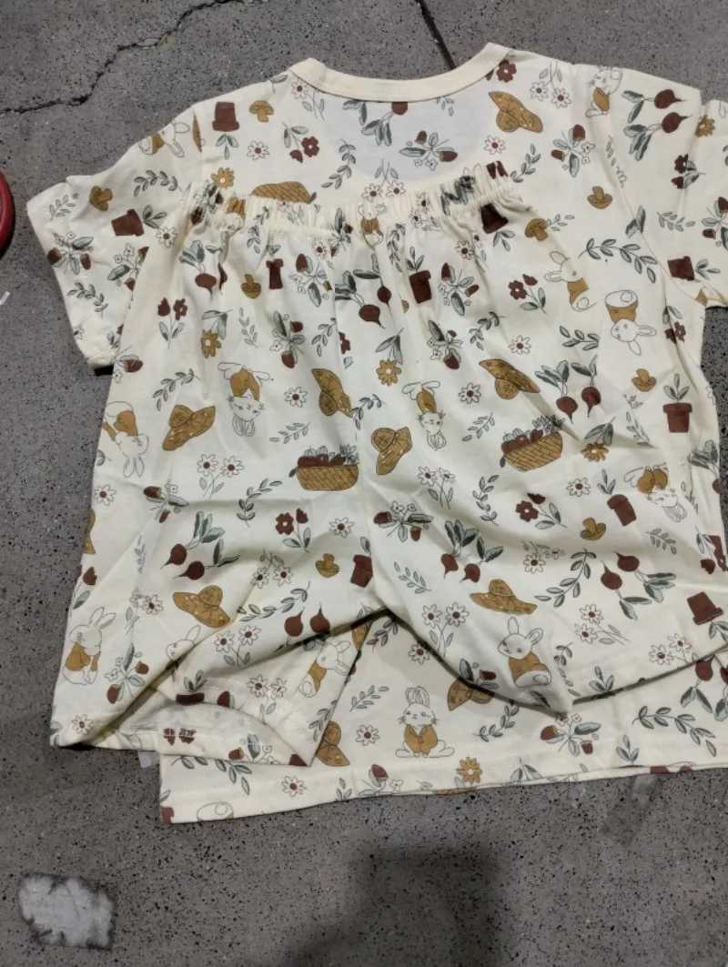 Summer Korean Nordic Style 0-5Y Kids Pajama Set Cotton Animal Print Pure Cotton Baby Girl Boy Sleeping Suit Casual Loose Clothes H260403