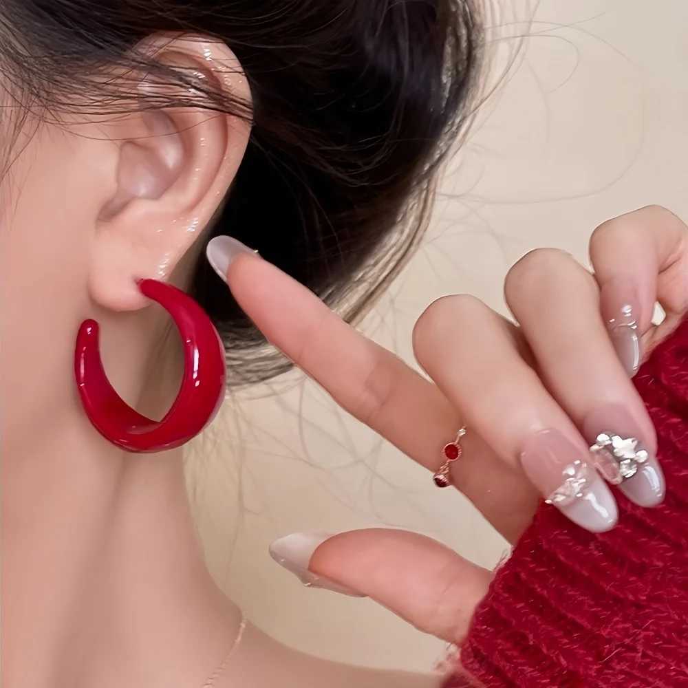 Retro C Shape Resin Drop Earrings Simple Stud Earrings For Women Fashionable Acrylic Jewelry H260403