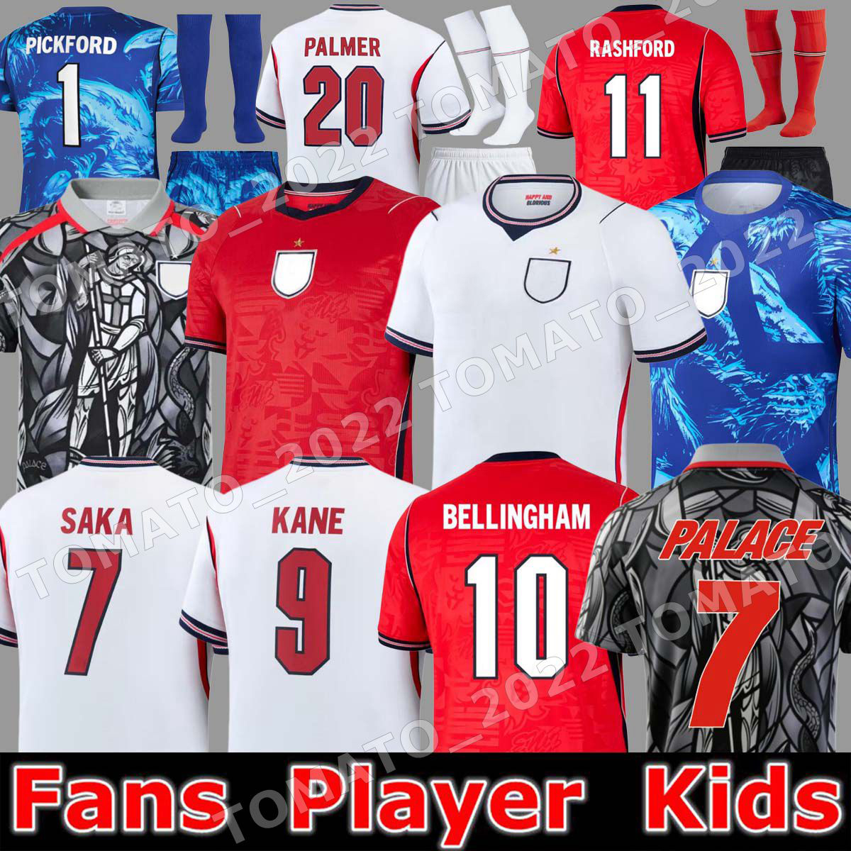 2026 england kit 26 27 World Cup Soccer Jersey Men Kids KANE SAKA BELLINGHAM ROGERS RICE FODEN GORDON PALMER RASHFORD Palace Football Shirt Soccer Uniforms