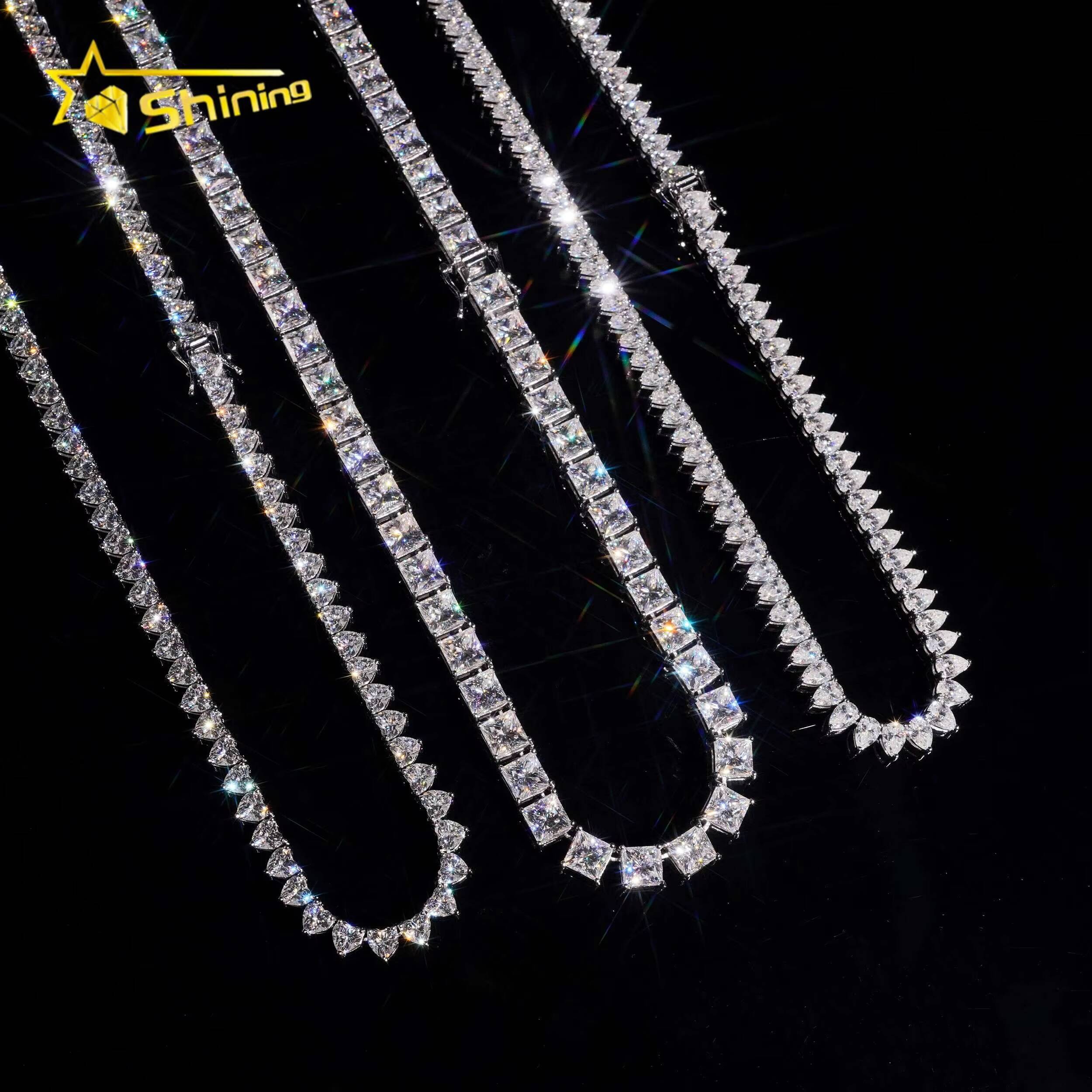 New Arrivals Classic 925 Silver Heart Princess Cut Pear D Color Fancy Shape Moissanite Tennis Chain