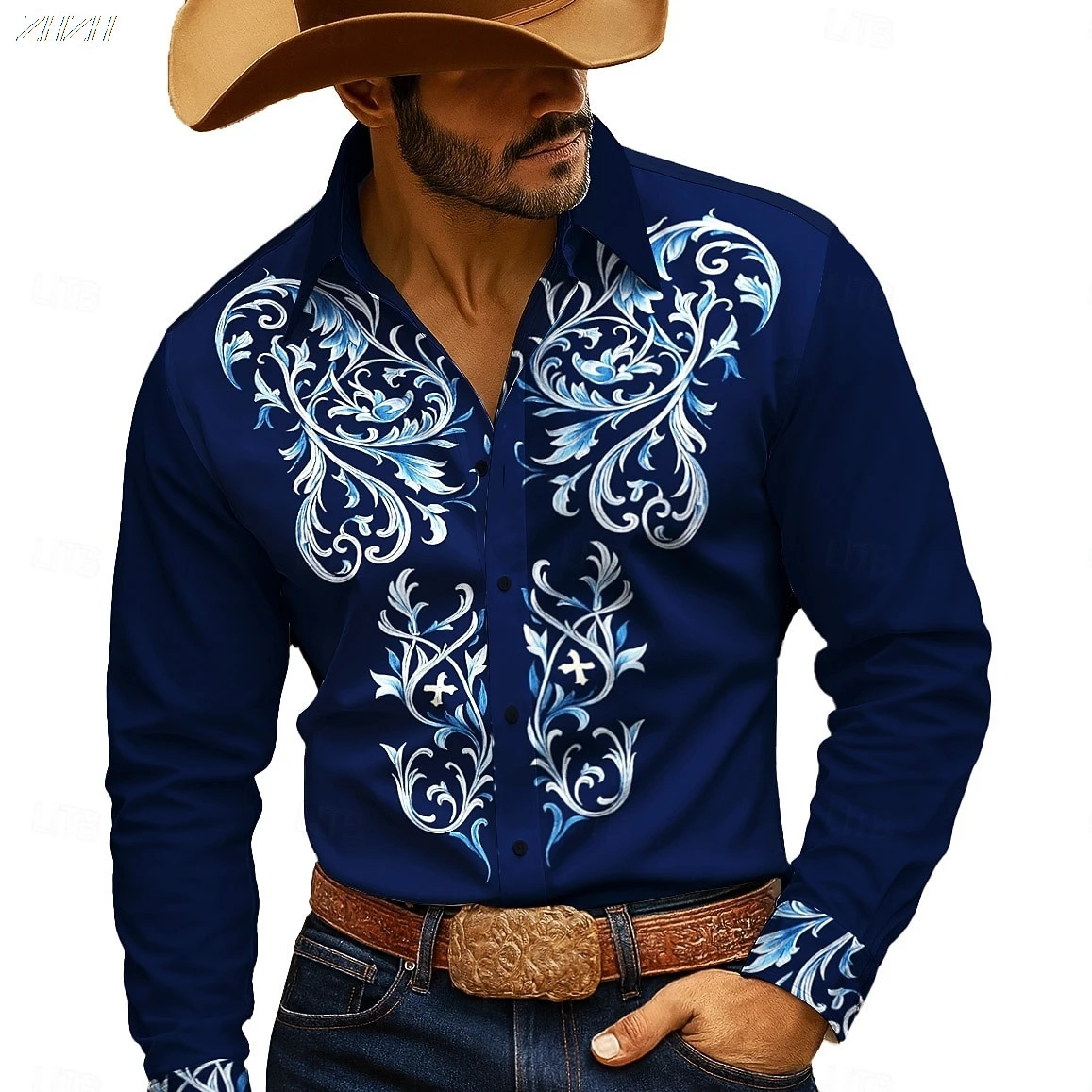 Retro Mens Floral Western long sleeve Shirt 3D Ethnic Print n Vintage Button Up Collared Spring Fall Casual Workwears 260402 - view 3