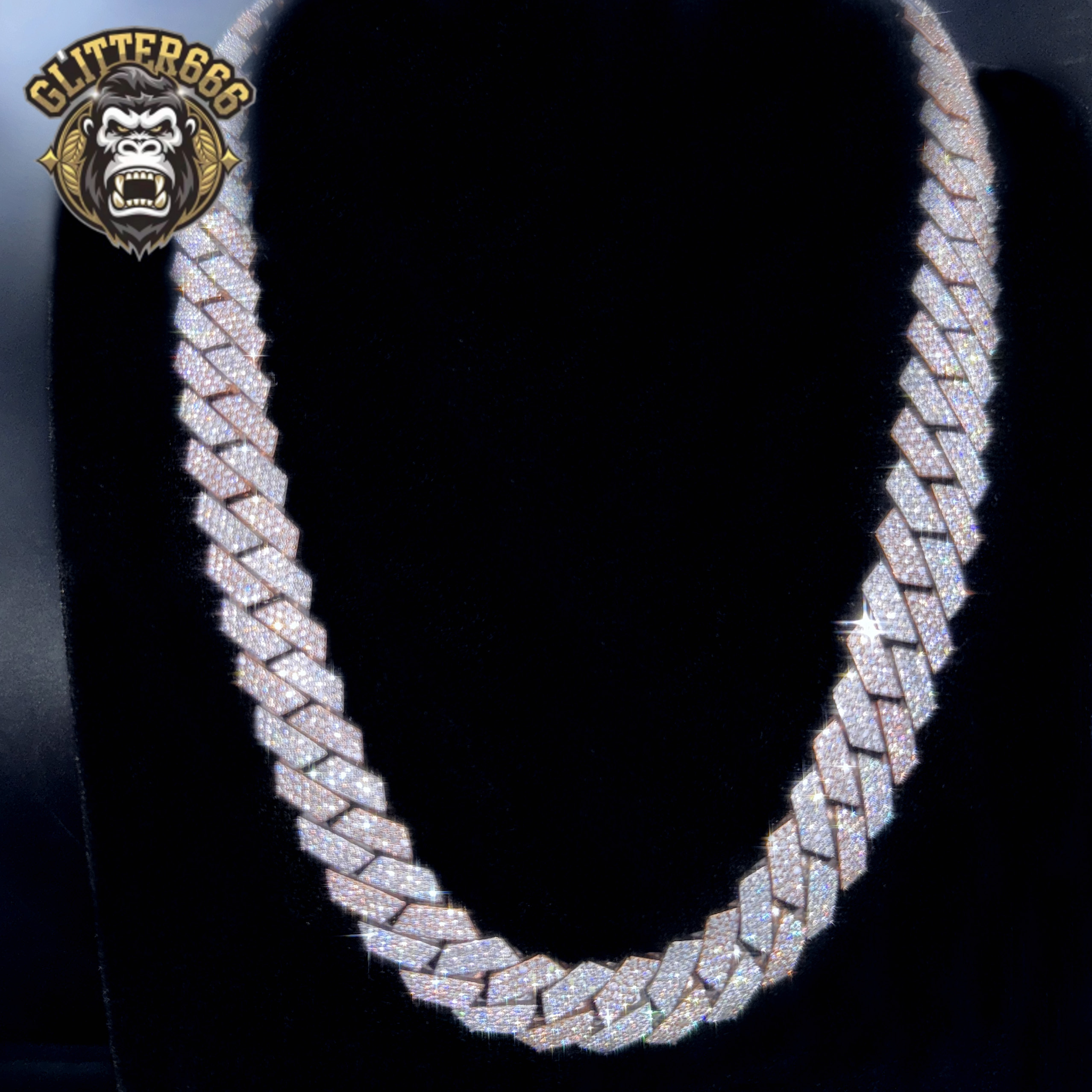 Custom 20MM Moissanite Chain Two Tone Hiphop Necklace Men 925 Sterling Silver Moissanite Cuban Link Chain