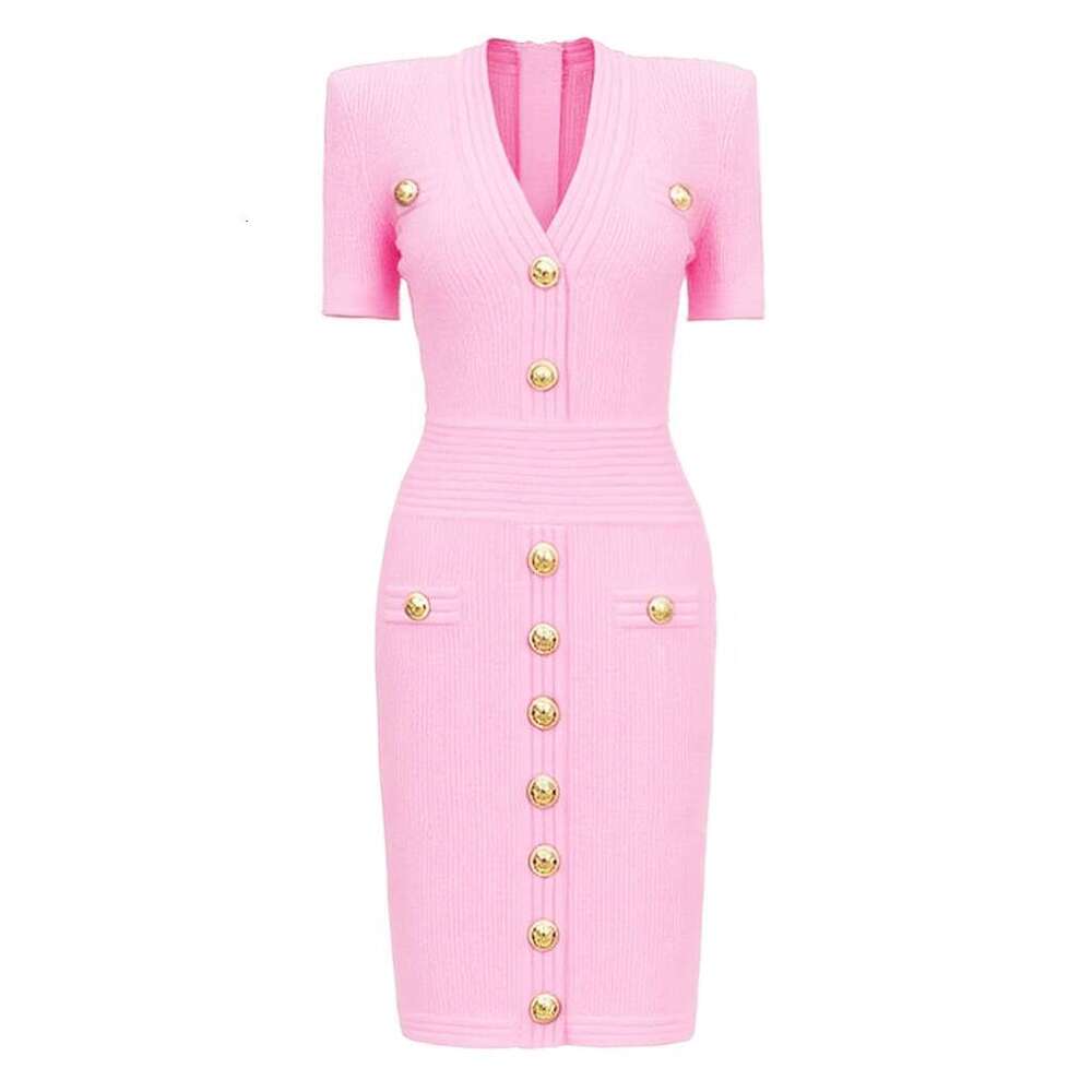 k30 Summer new designer high-quality elongated knitted V-neck slim fit women's short sleeved dress