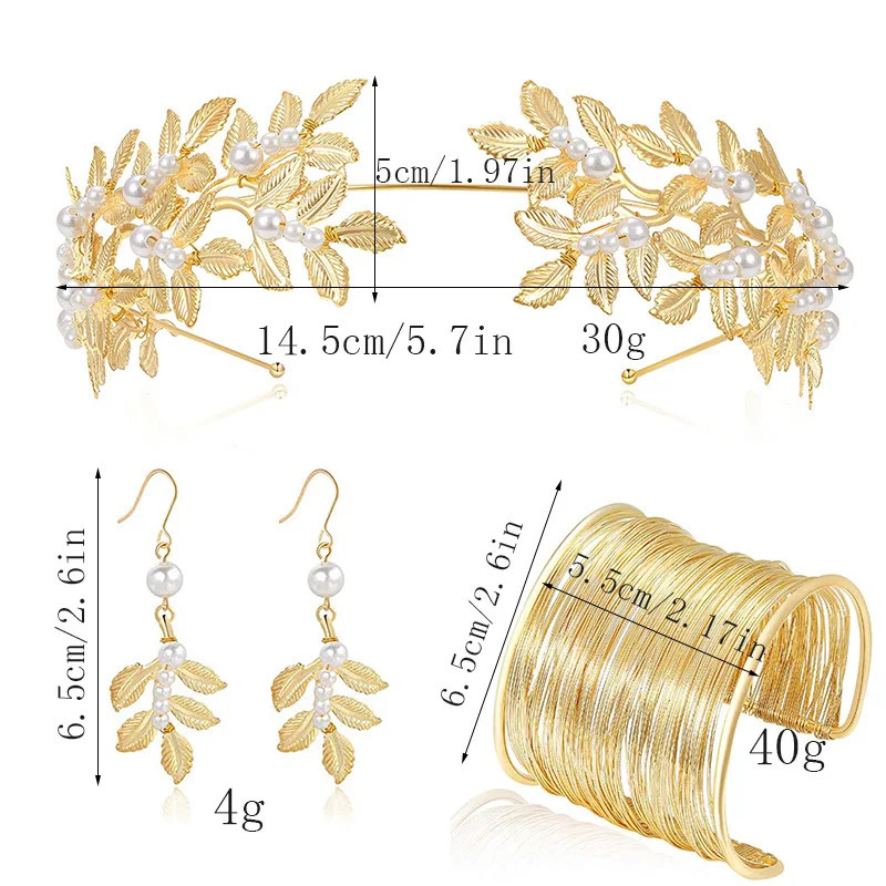 Jardme Retro Golden leaves Jewelry Set for Women Greek Goddess Adjustable Headwear Bracelet Set Baroque Style Jewelry 260318BJ - view 7