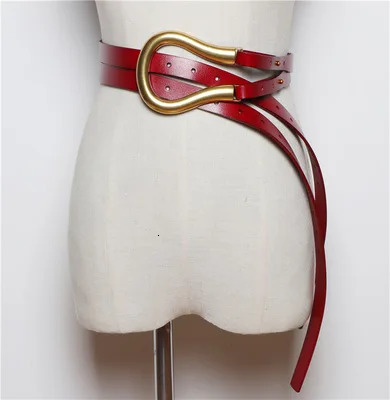 Genuine Leather double Belts Metal U Buckle belt women girls retro vintage large belt for coat jeans black white 260403