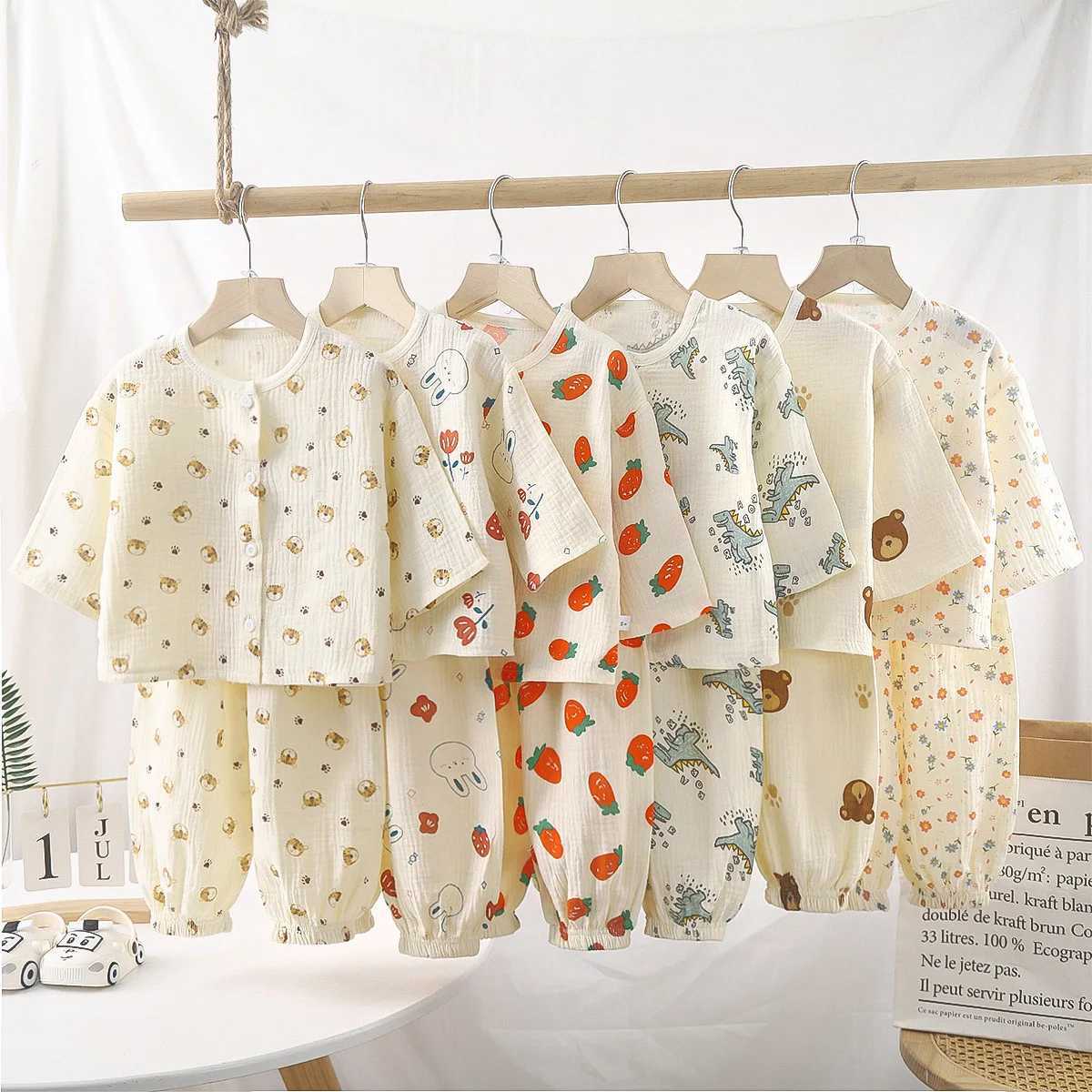 Boys Girls Sets Baby Cotton Yarn Clothes Sleepwear Outfits Kids TopsPants Home Wear 2PCS Children Long Sleeve Pajamas Suits H260403