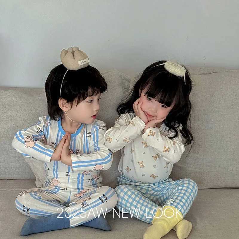 Girls Pajamas Set 2-5T Cartoon Bunny Floral Loungewear Korean Grid Kids Household Clothes Letter Design Childrens Sleepwear H260403