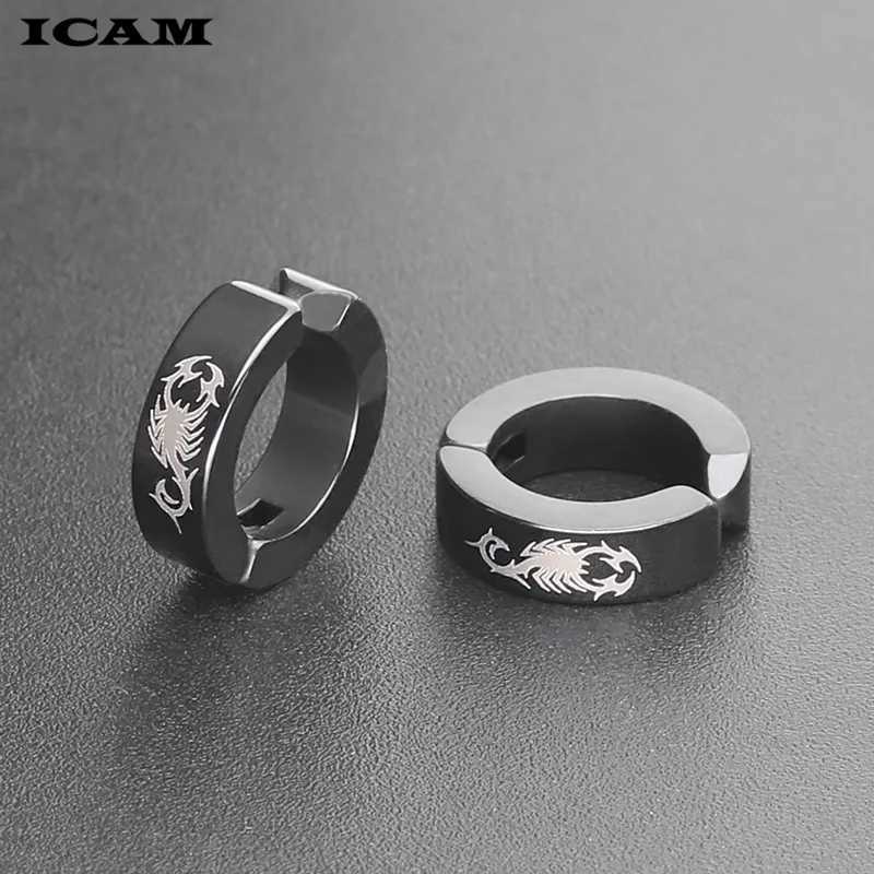 ICAM 2018 New 1Pair Cool Punk Mens Stainless Steel Punk Earring no Piercing Round Stud Earings Men Fashion Jewelry Ear Studs H260403