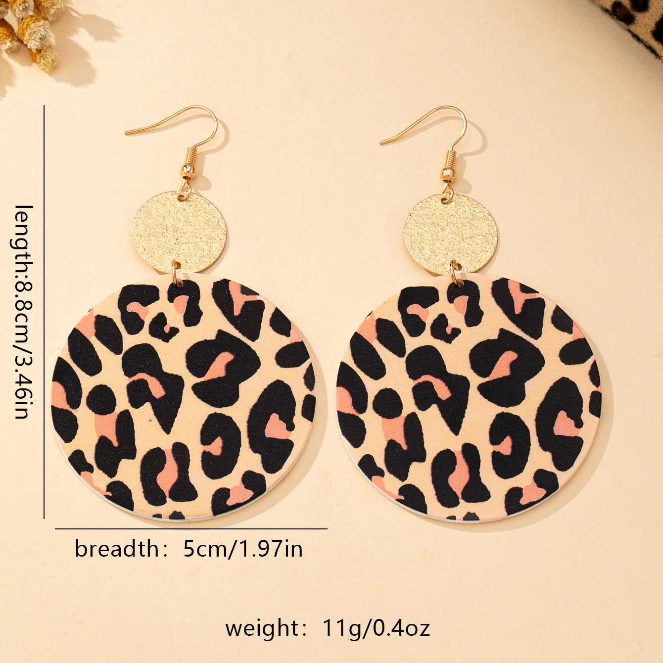 Womens Earrings Exaggerated Geometric Round Leopard Print Pattern Earrings Suitable for Daily Wear and Vacation Wear H260403