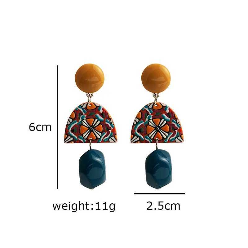 Vintage Bohemia Yellow and Blue Geometric Circle Acrylic Earrings for Women Charm Fashion Baroque Stud Jewelry Accessories Gifts H260403