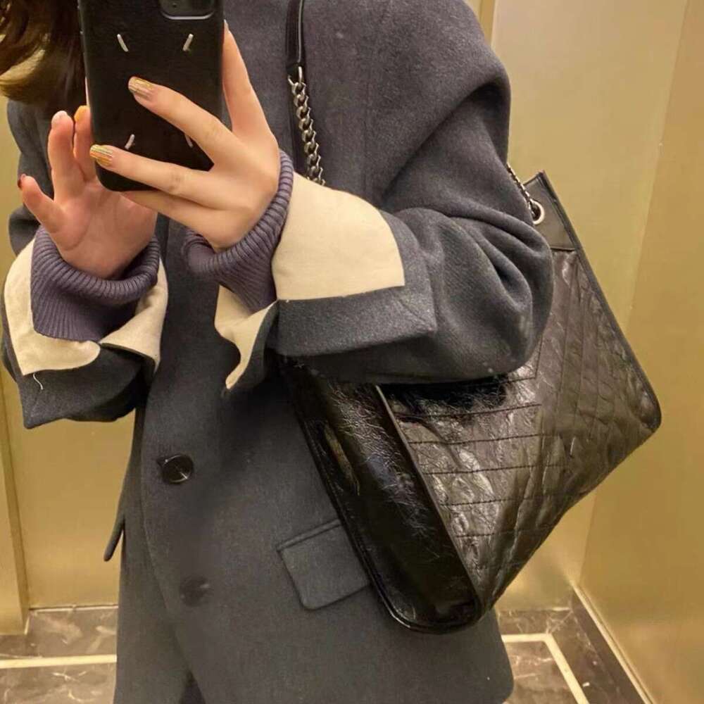 Women's Genuine Leather Bag, First Layer Oil Wax Leather, Shoulder Underarm Bag, Large Capacity Tote Bag, Rhombus Chain Bag, Luxury Ladies Handba