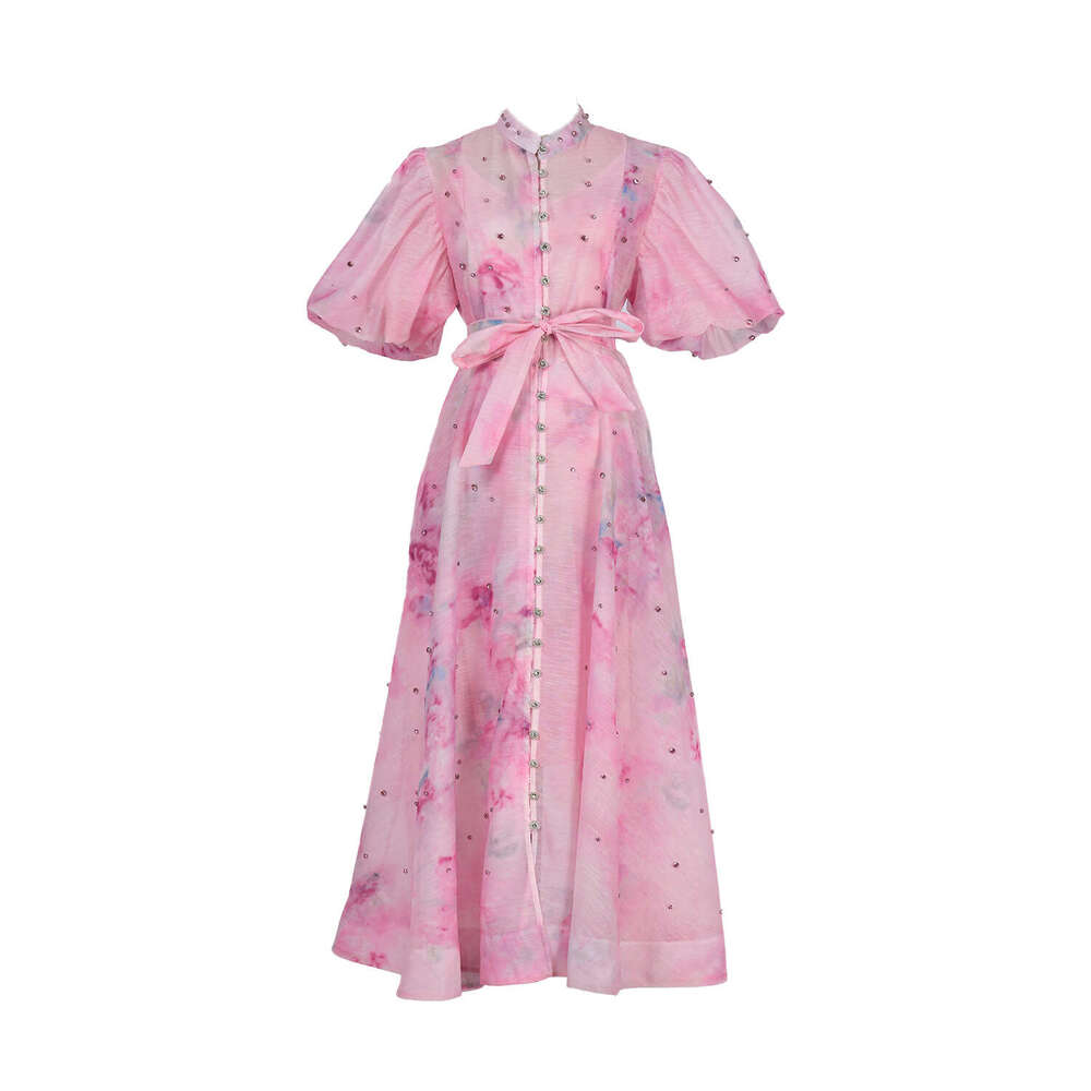 Designer's fashionable vacation palace style fairy heavy pearl short sleeved long sleeved k30 single breasted dress