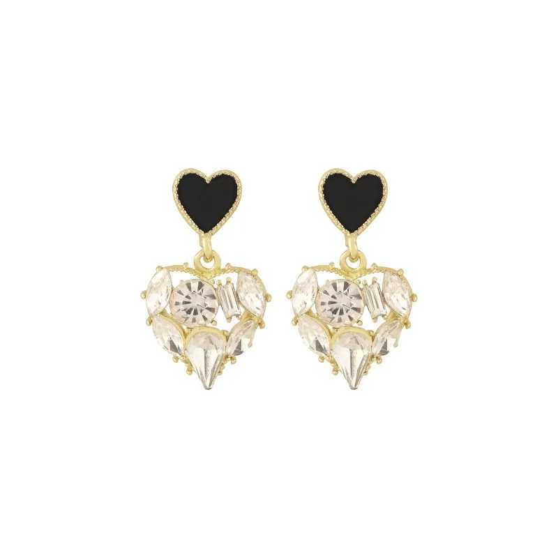 Temperament Black Crystal Love Heart Stud Earring for Women Vintage Fashion Korean Earrings Wedding Bride Jewelry Accessories H260403