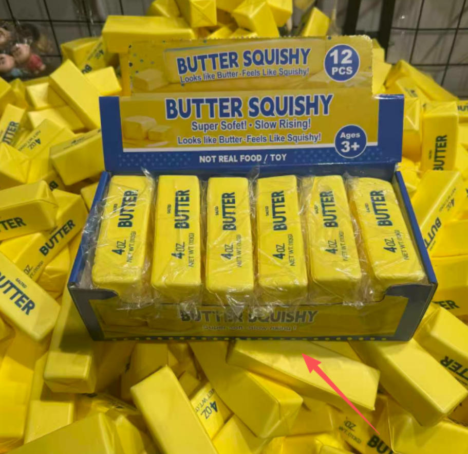 Wholesale slow-resilience soft and cute party gifts, featuring a realistic butter stick shape, soft and squeezable