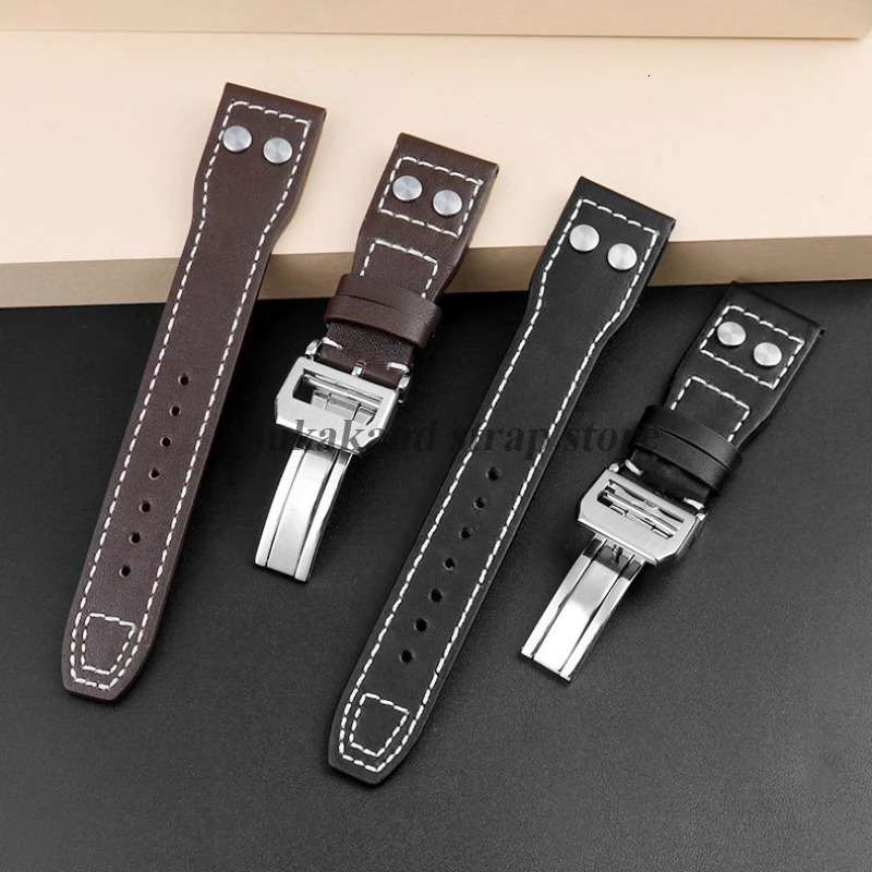 Leather Watch Strap 20mm 21mm 22mm for IWC Pilot Portuguese Spitfire Fighter Band Folding Buckle Cowhide Men Bracelet 260403 - view 3