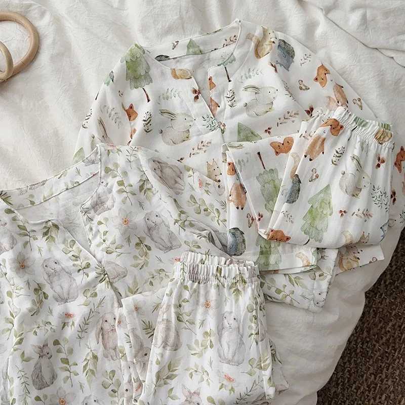 New Spring Autumn Kids Girl Boy Pajamas Set Long Sleeve Bunny Animal Print Sleepwear Toddler Boys Girls Loungewear A9639 H260403