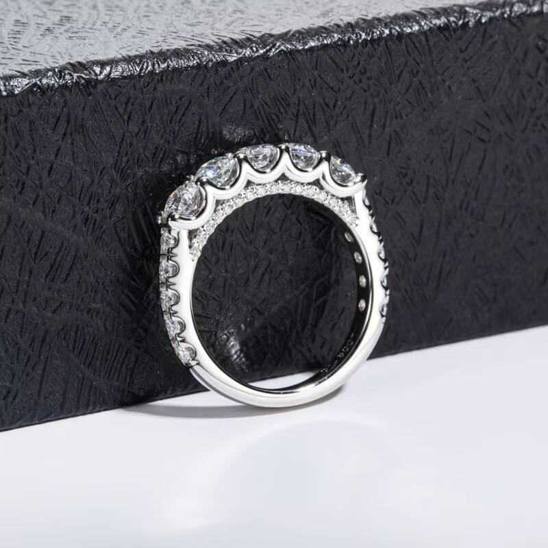 15 Ct Five-Stone Moissanite Eternity Band S925 Sterling Silver Stackable Unique Edgy Fashion Jewelry