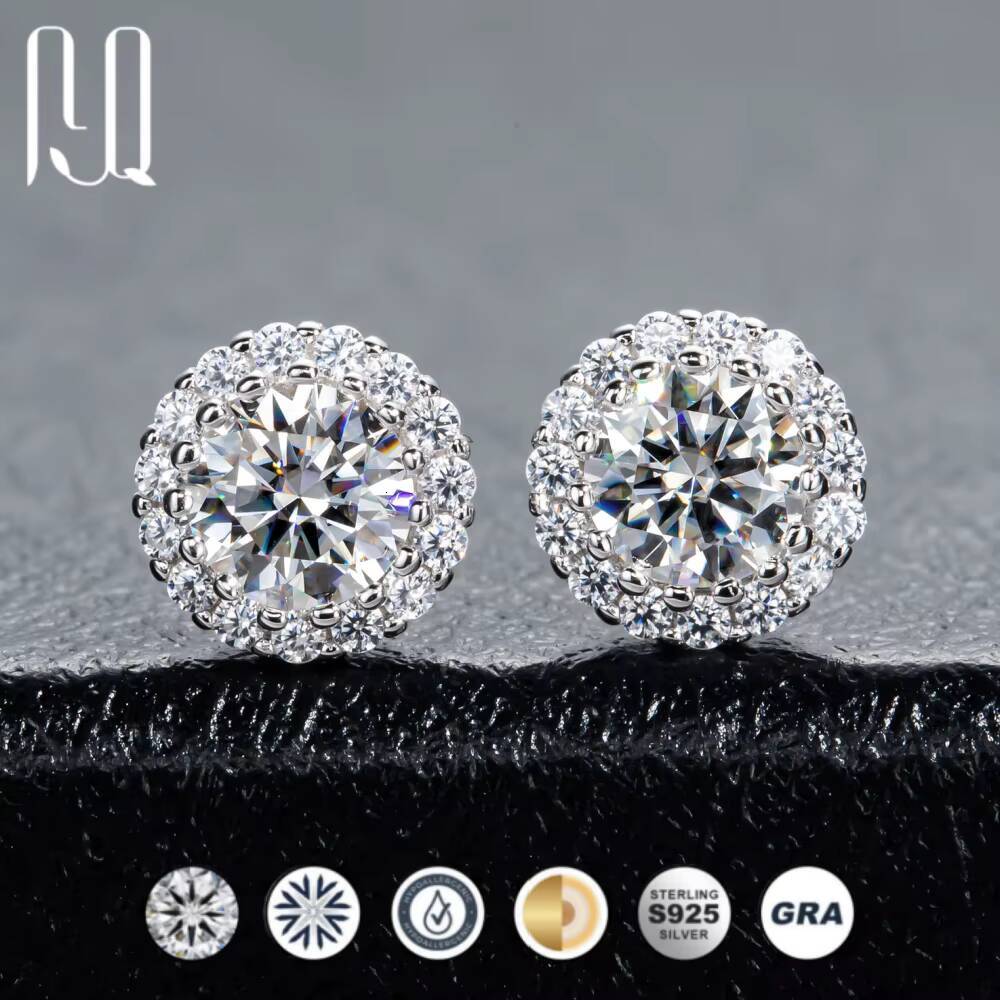 Halo Full Pave Floral Moissanite Stud Earrings S925 Sterling Silver Light Luxury Premium for Tiktok Live Wholesale
