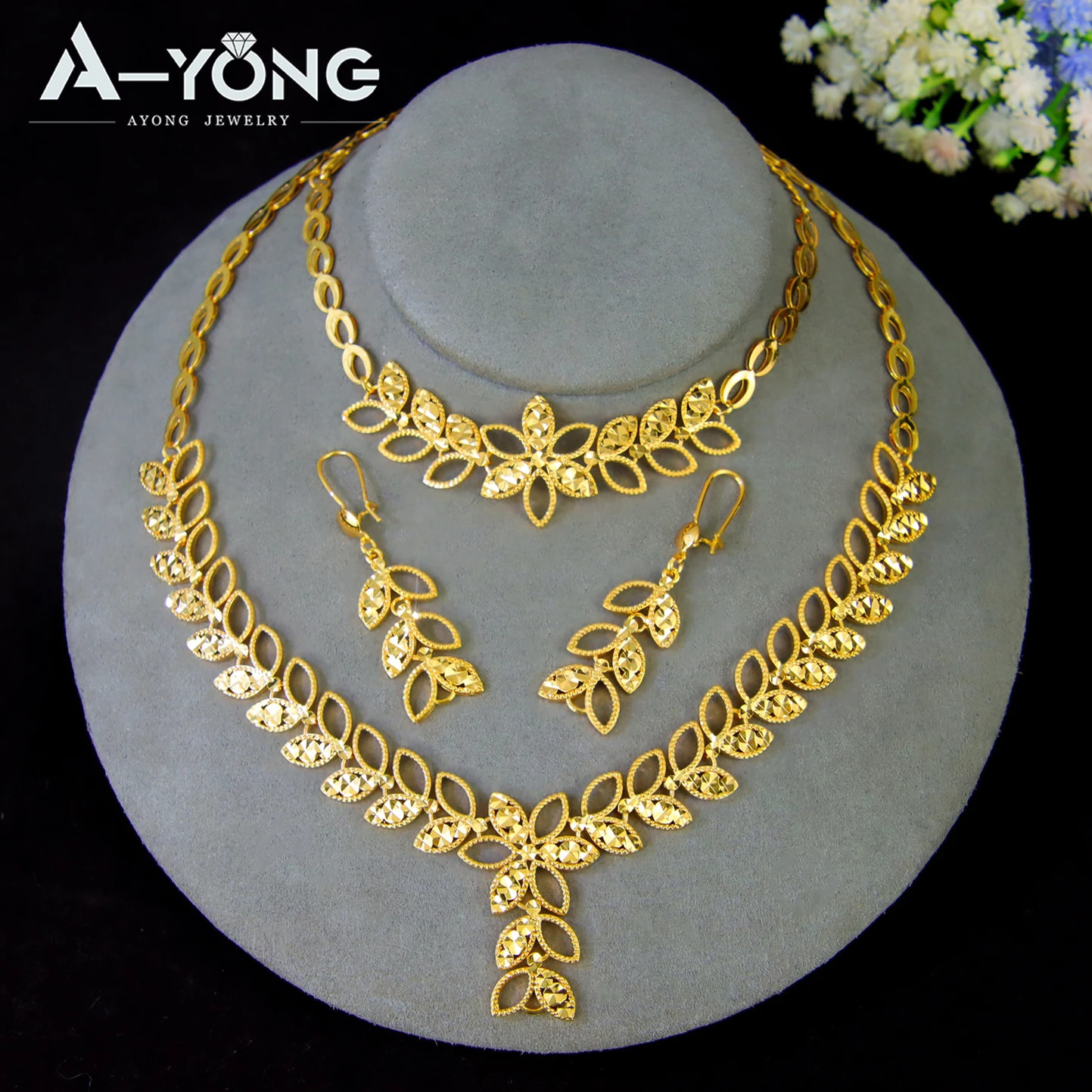 Luxury Dubai Bridal Wedding Jewelry Set 21k Gold Plated Nigeria Elegant Necklace Bracelet Earrings Arabic Women Party Jewelrys 260318BJ - view 5