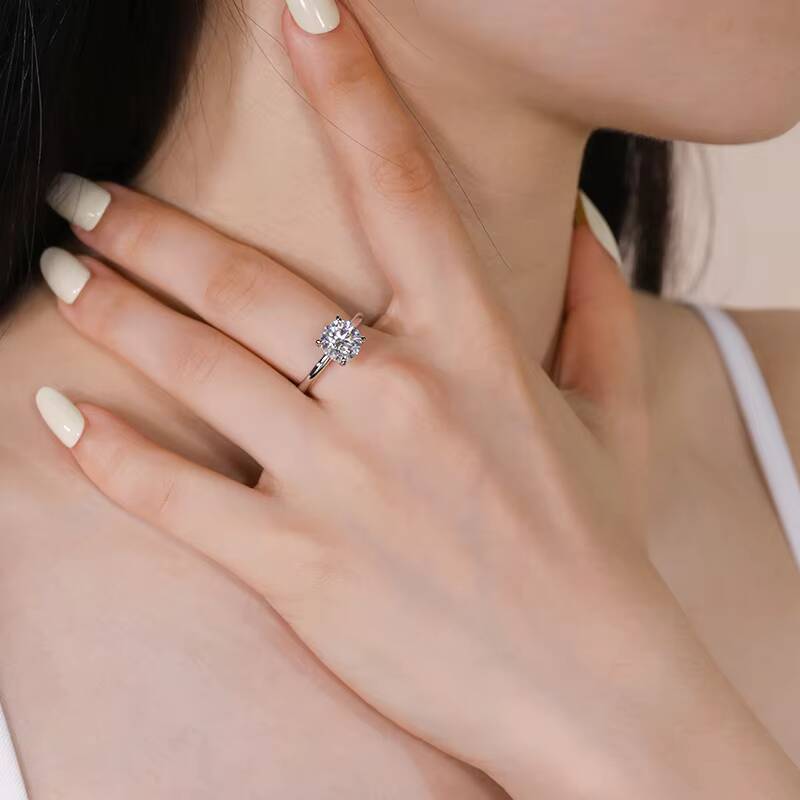 2 Ct Hidden Halo Moissanite Engagement Ring 4 Prong 925 Silver Platinum Plated Womens Jewelry Wholesale