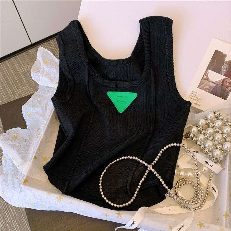 Unique And Stylish Summer New Arrival Camisole With Curved Hem, Slim Fit, Short Sleeveless Designer Fashion Tank Top