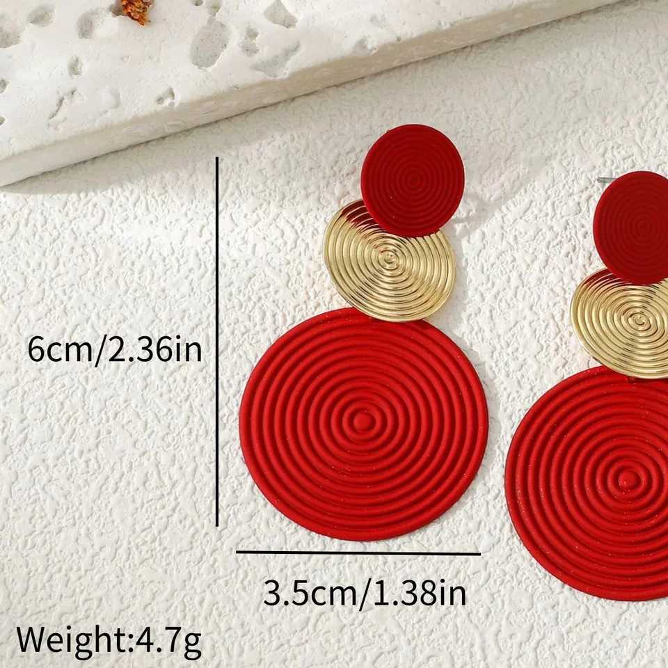 Trendy Stylish Dangle Earrings Trio Circle Design Daily Outfits Party Accessories Fashionable Stuff RED Orange Big Earrings H260403