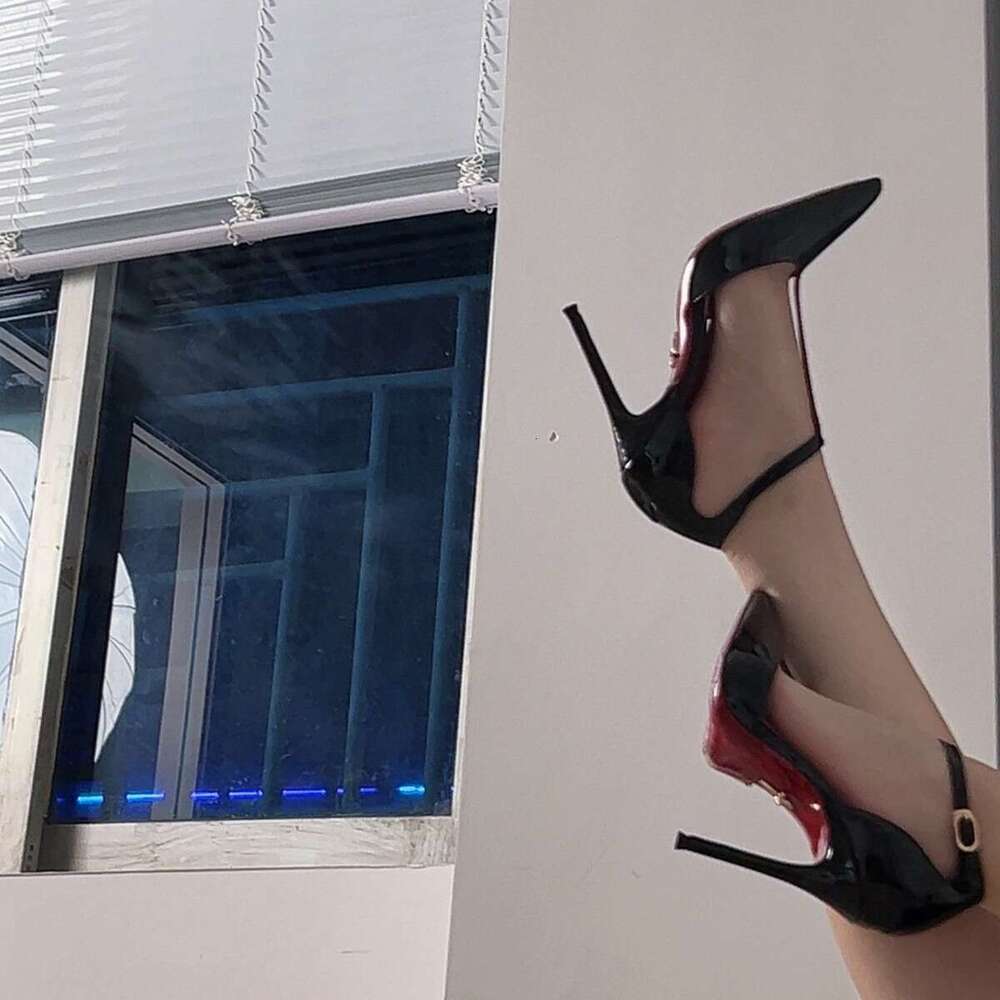 Early Spring New Model Pointed Toe Strap Buckle Red Sole High Heeled Shoes Black Closed Toe Hollow Sexy Stiletto Sandals