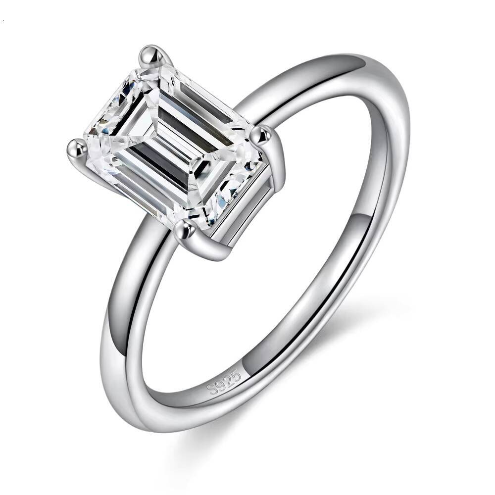 Cross-border Best-selling 2-ct Emerald Moissanite Ring S925 Sterling Silver Plated with 18K Gold Irregular Moissanite