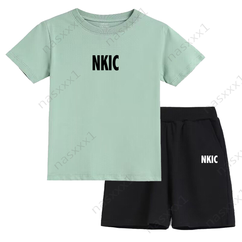 Baby Girl Boy Clothes Set Children Letter Print 100% Cotton T-shirt and Short Two Pieces Suit Kid Shorts Sleeve Green Tracksuit