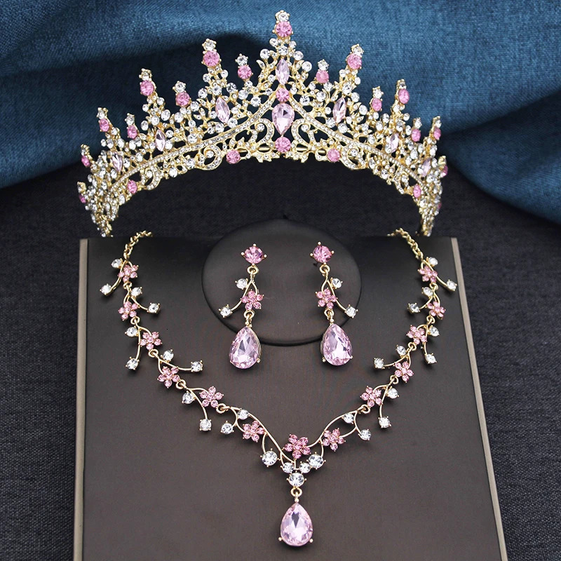 3Pcs Sets Princess Crown Bridal Jewelry Sets for Women Tiaras and Choker Necklace Earrings Wedding Dress Bride Jewelry Set 260318BJ - view 3