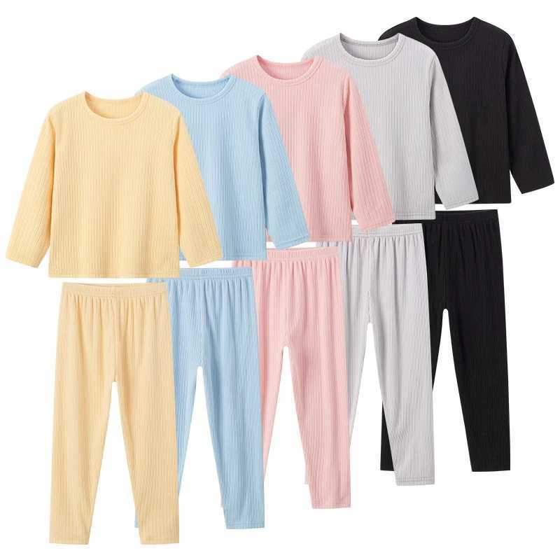 1/2 Piece Solid Color Pit Long-sleeved Trousers For Children In Autumn And Winter Suit For Boys And Girls Casual Joker Warm Vest H260403