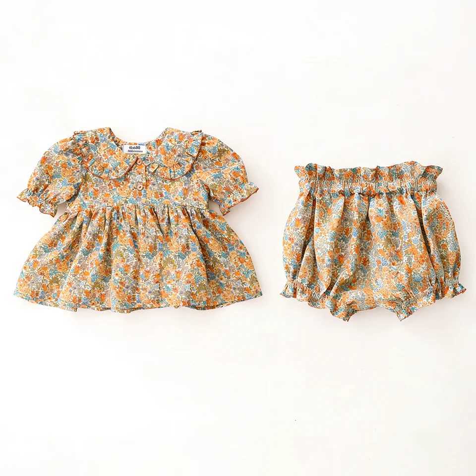 Summer Baby Girl Outfits 0-2Y Vintage Floral 100 Cotton 2Pcs Baby Girl Clothes Set Toddler Casual Clothes For Girls H260403