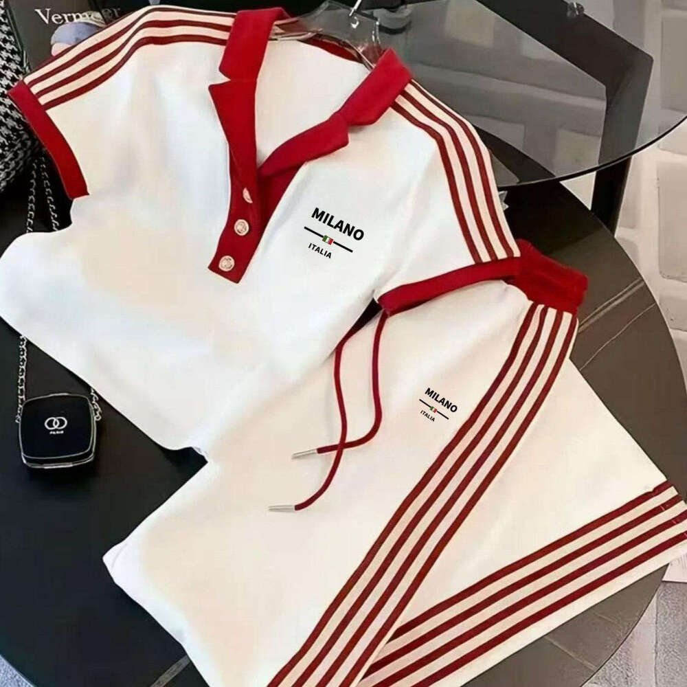New European And American Fashion Trend Casual Half-Button POLO Shirt Short-Sleeve Long Pants Set Luanyun