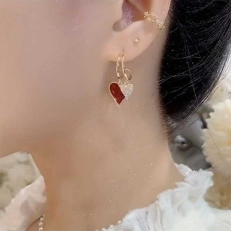 1 Pair Elegant Heart-Shaped Design Earrings Luxurious Rhinestone Inlaid Pendant WomenS Daily Holiday Wear Jewelry Accessories H260403