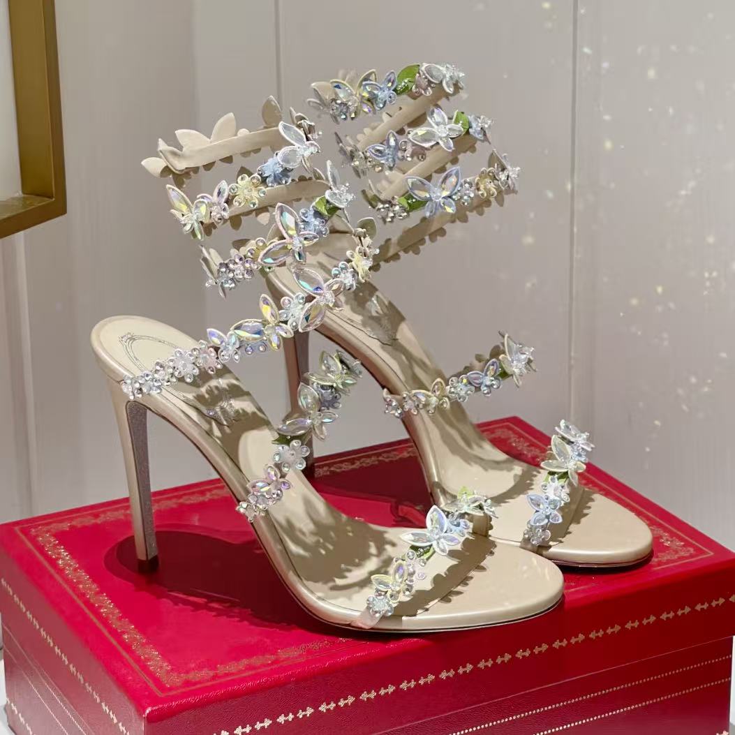 Top quality Rhinestone Bowtie Embellished sandals Pearl Crystals Gem stiletto Heels Evening shoes women high heeled Luxury Designers Wraparound Dress shoes box