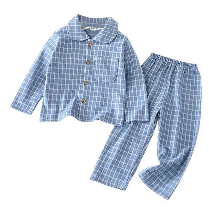 2025 Kids New Years Clothes Set Christmas Cotton Pajamas Childrens Soft Sleepwear Plaid Clothing Button 2 Pcs Suit Xmas Look H260403