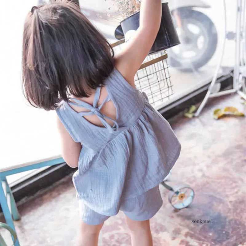 Baby Girls Outfits Clothes Summer Muslin Cotton Sleeveless Vest Dress Shorts Shirt Suits Fashion TopTrousers Sets 2pcs 0-4T M H260403