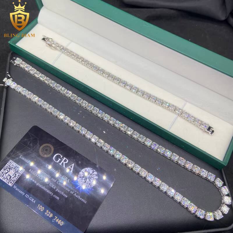 Hot Sale VVS1 Iced Out Asscher Cut 55mm Moissanite Tennis Chains Pass Diamond Test HipHop Moissanite Necklace 925 Silver GRA